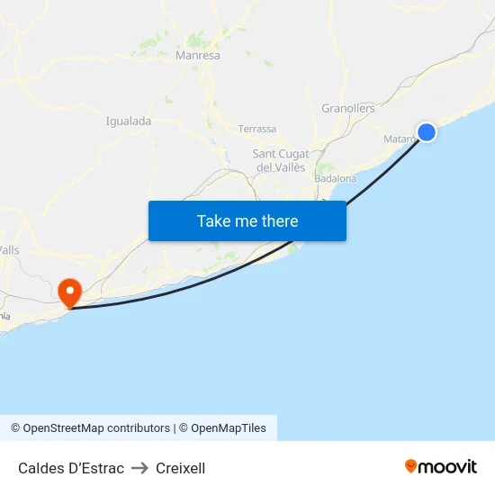 Caldes D’Estrac to Creixell map