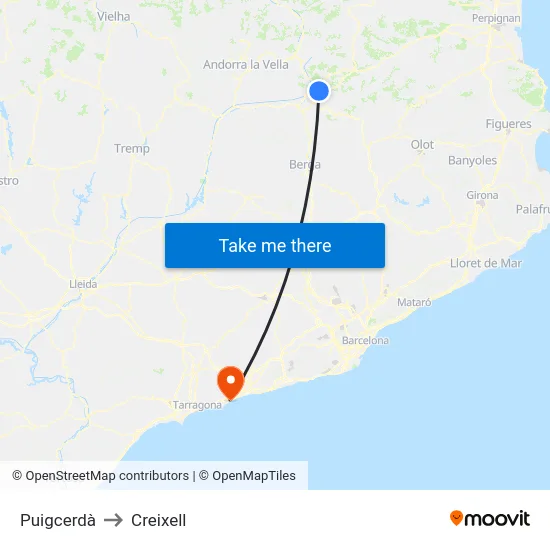 Puigcerdà to Creixell map