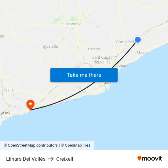 Llinars Del Vallès to Creixell map
