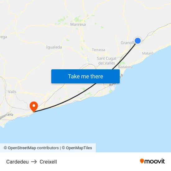 Cardedeu to Creixell map
