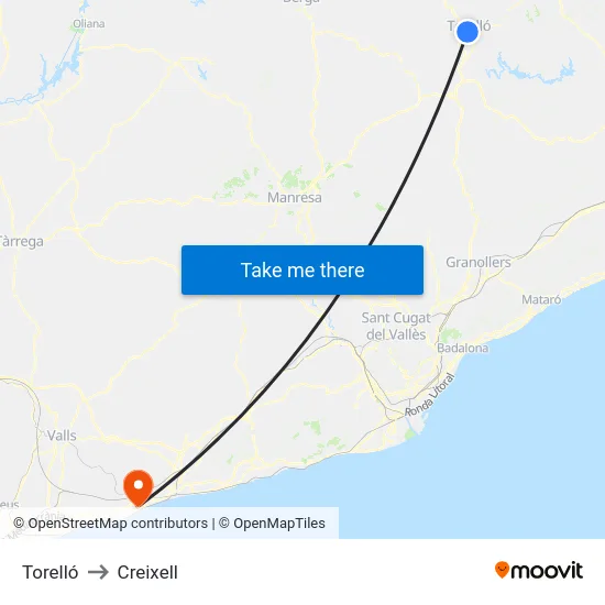 Torelló to Creixell map