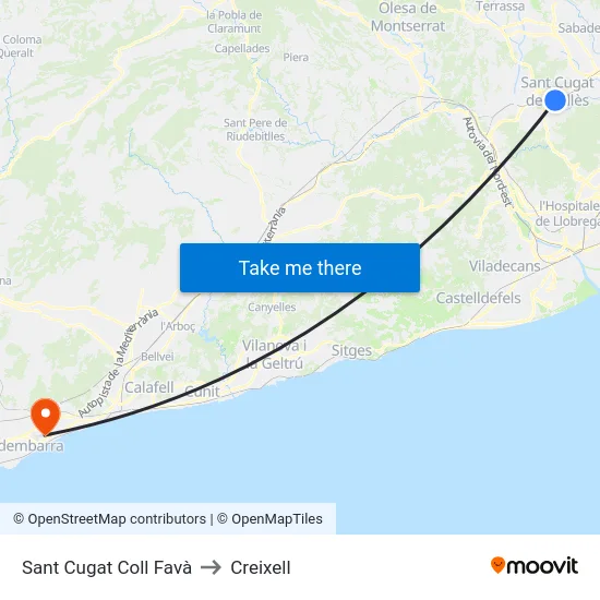 Sant Cugat Coll Favà to Creixell map