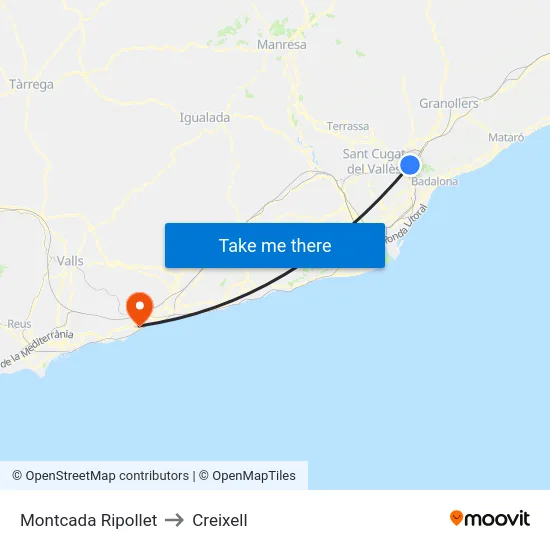 Montcada Ripollet to Creixell map