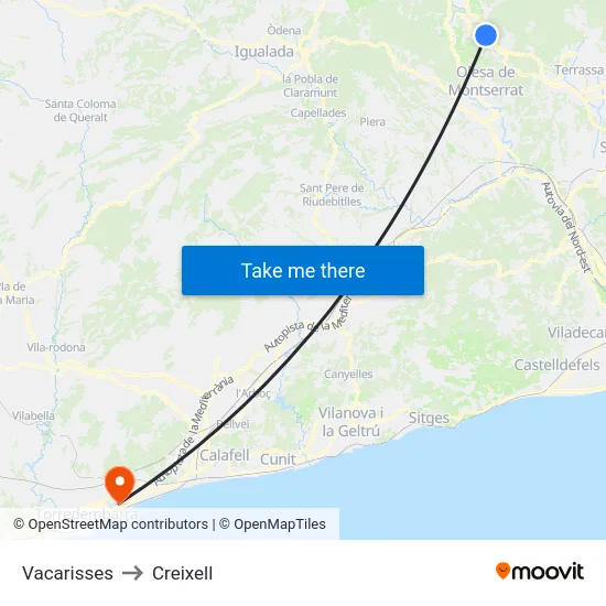 Vacarisses to Creixell map
