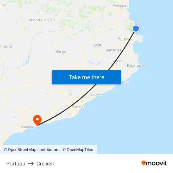 Portbou to Creixell map