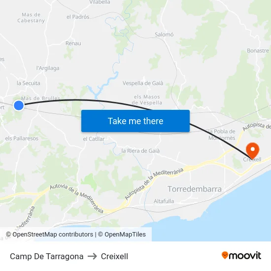 Camp De Tarragona to Creixell map