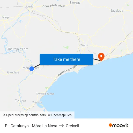 Pl. Catalunya - Móra La Nova to Creixell map