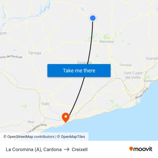 La Coromina (A), Cardona to Creixell map