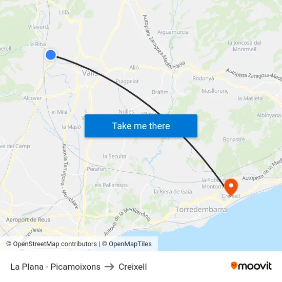 La Plana - Picamoixons to Creixell map