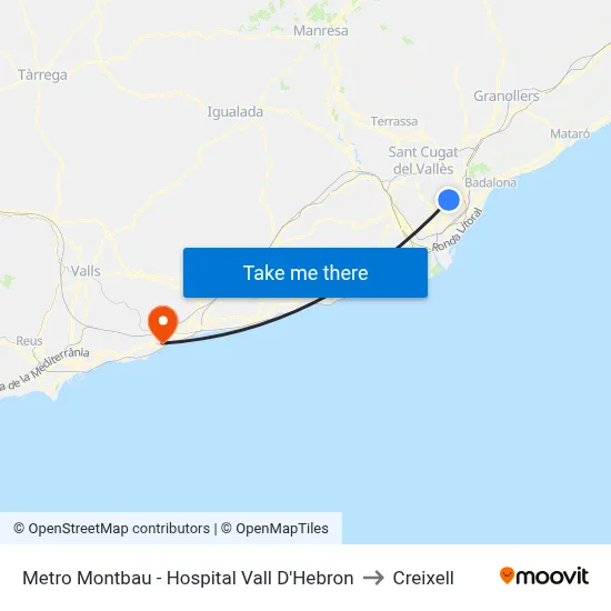 Metro Montbau - Hospital Vall D'Hebron to Creixell map