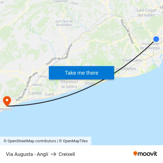 Via Augusta - Anglí to Creixell map