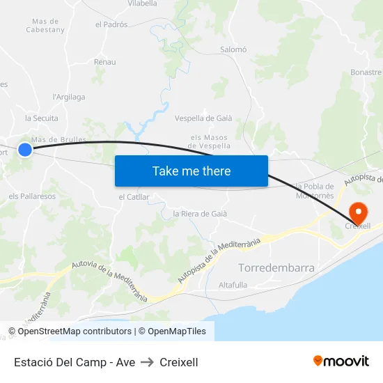 Estació Del Camp - Ave to Creixell map