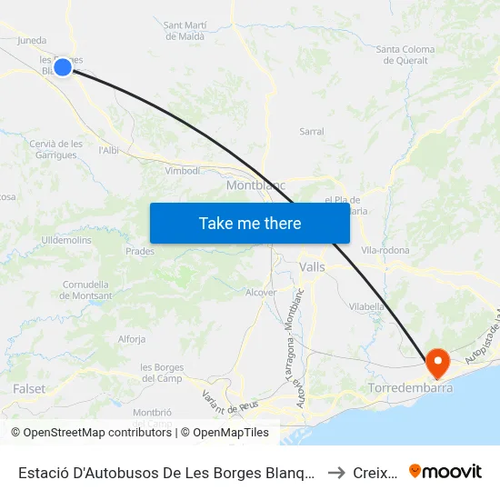 Estació D'Autobusos De Les Borges Blanques to Creixell map