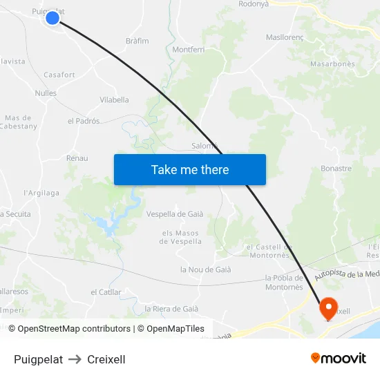 Puigpelat to Creixell map