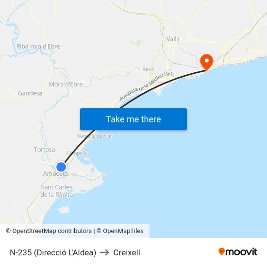 N-235 (Direcció L'Aldea) to Creixell map