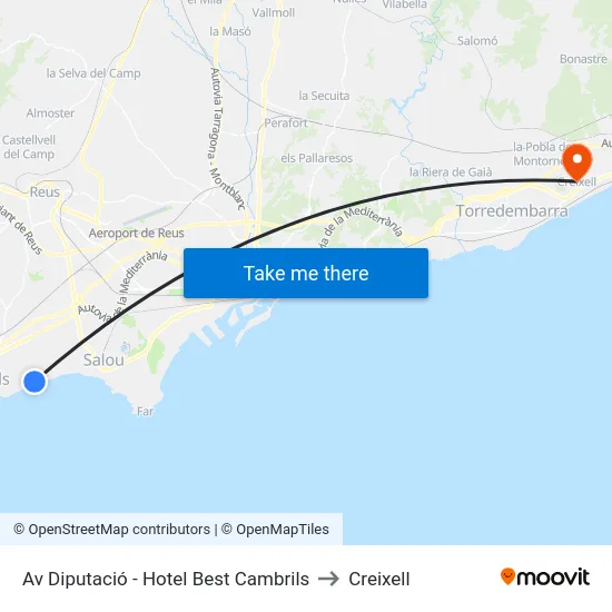 Av Diputació - Hotel Best Cambrils to Creixell map