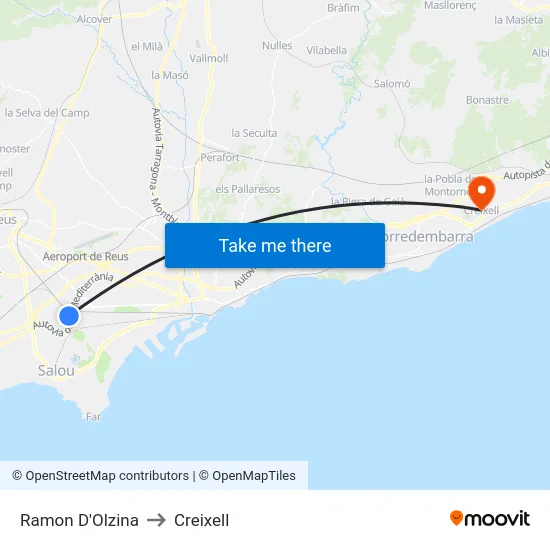 Ramon D'Olzina to Creixell map