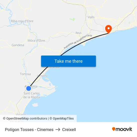 Polígon Tosses - Cinemes to Creixell map