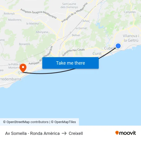 Av Somella - Ronda Amèrica to Creixell map