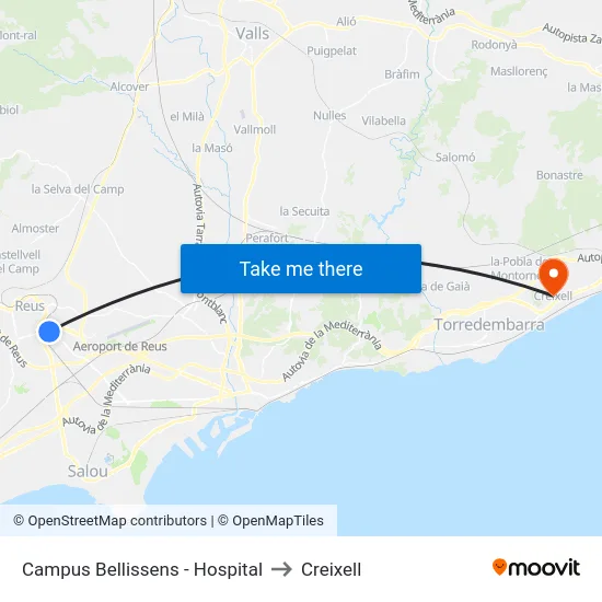 Campus Bellissens - Hospital to Creixell map