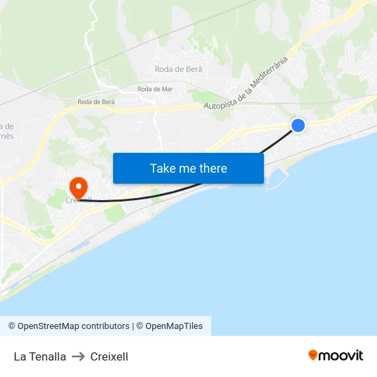 La Tenalla to Creixell map