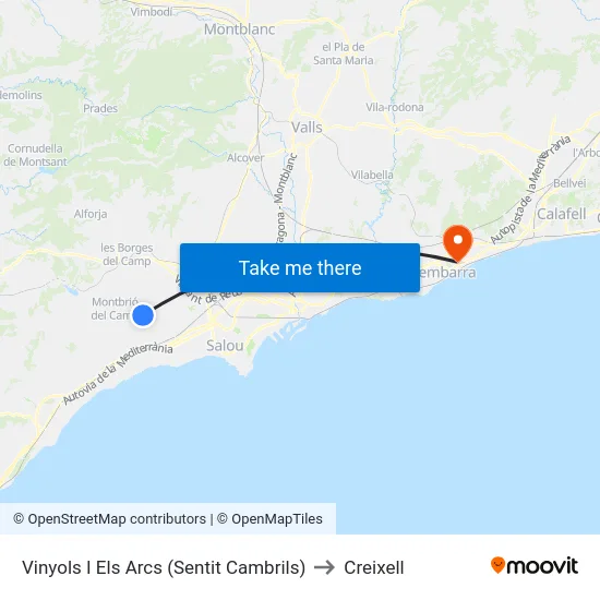 Vinyols I Els Arcs (Sentit Cambrils) to Creixell map
