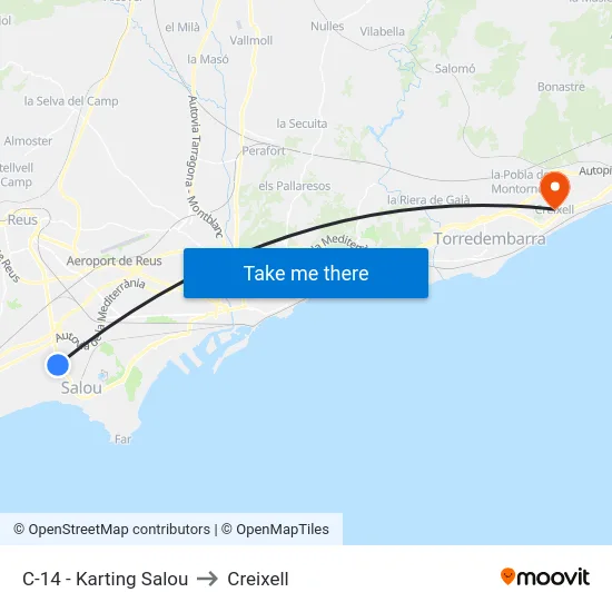 C-14 - Karting Salou to Creixell map