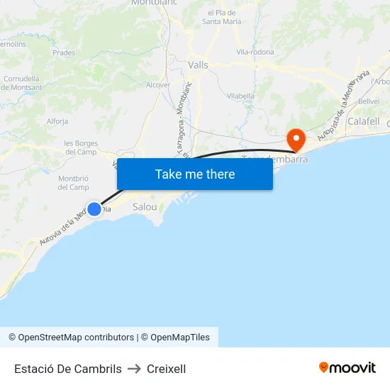 Estació De Cambrils to Creixell map