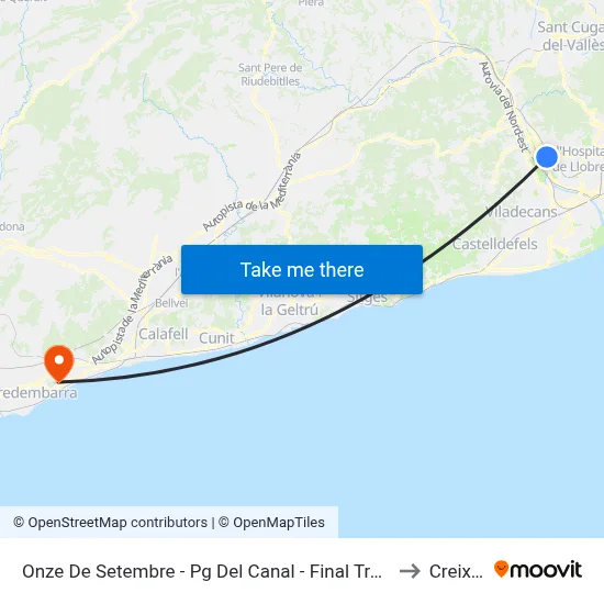 Onze De Setembre - Pg Del Canal - Final Trajecte to Creixell map