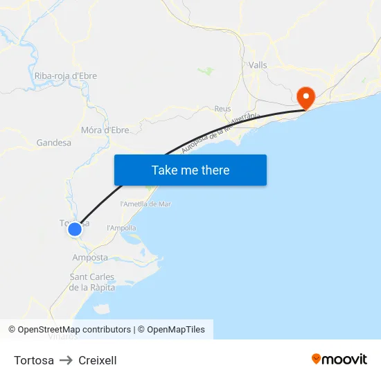 Tortosa to Creixell map
