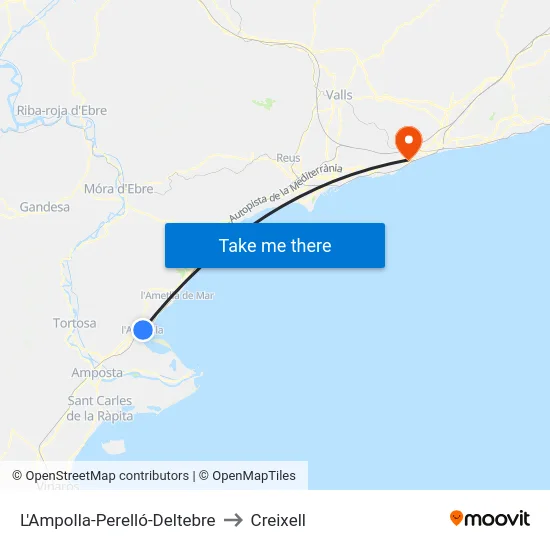 L'Ampolla-Perelló-Deltebre to Creixell map