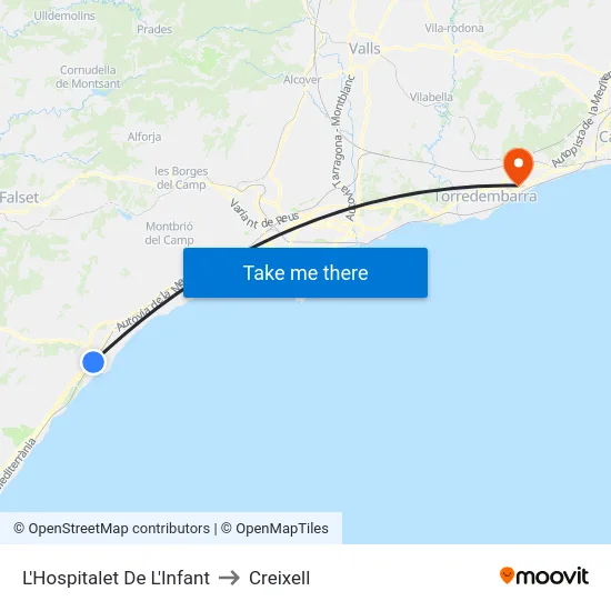L'Hospitalet De L'Infant to Creixell map