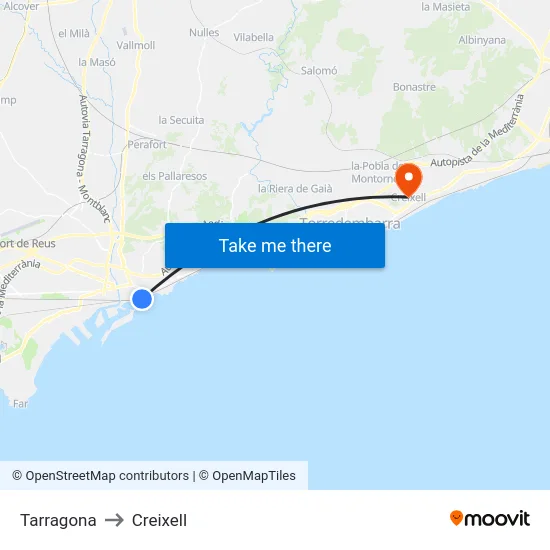 Tarragona to Creixell map