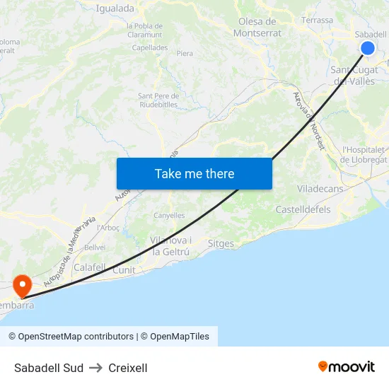 Sabadell Sud to Creixell map