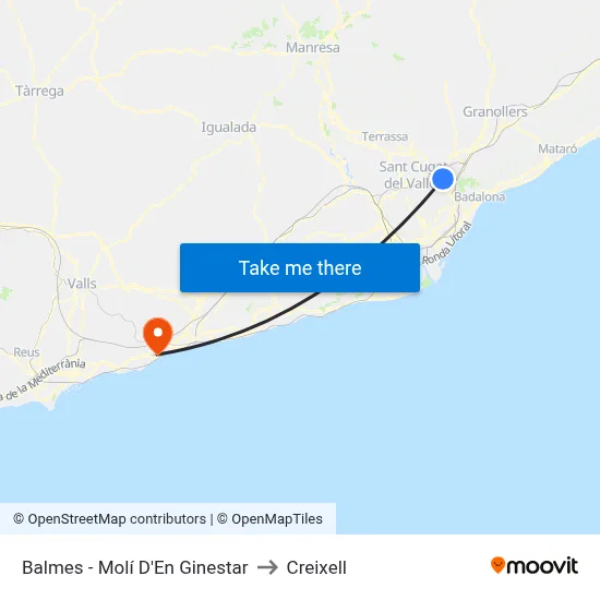 Balmes - Molí D'En Ginestar to Creixell map
