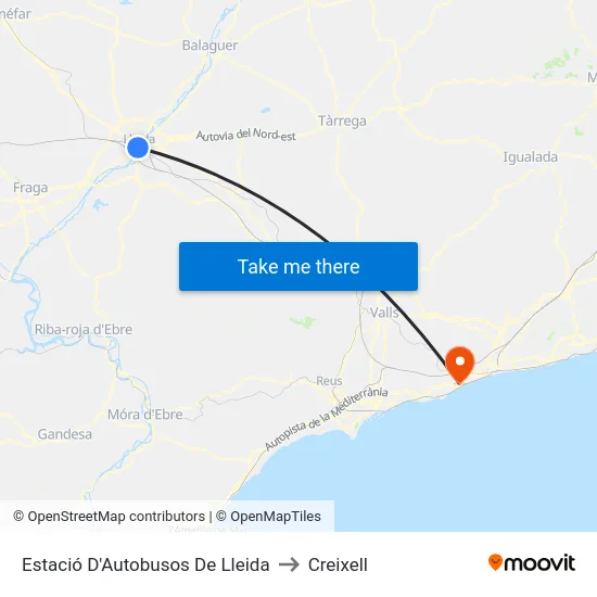Estació D'Autobusos De Lleida to Creixell map