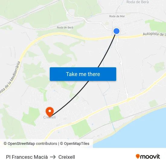 Pl Francesc Macià to Creixell map
