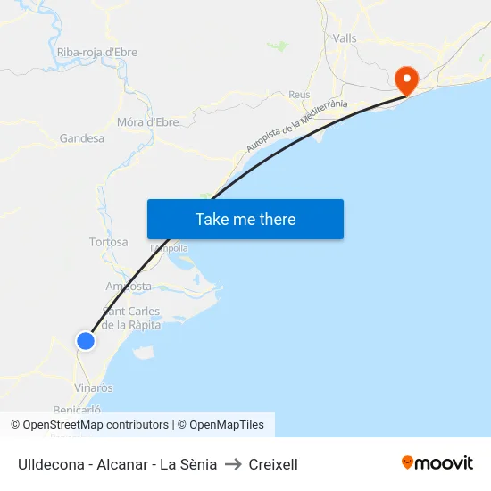 Ulldecona - Alcanar - La Sènia to Creixell map