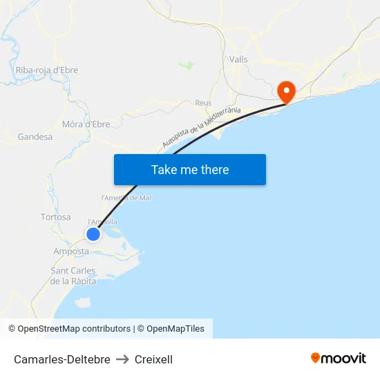 Camarles-Deltebre to Creixell map
