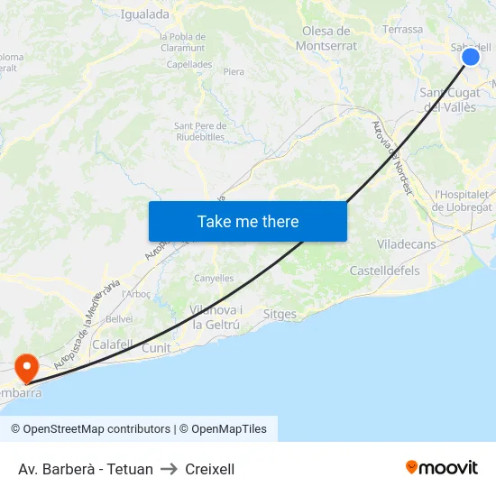 Av. Barberà - Tetuan to Creixell map
