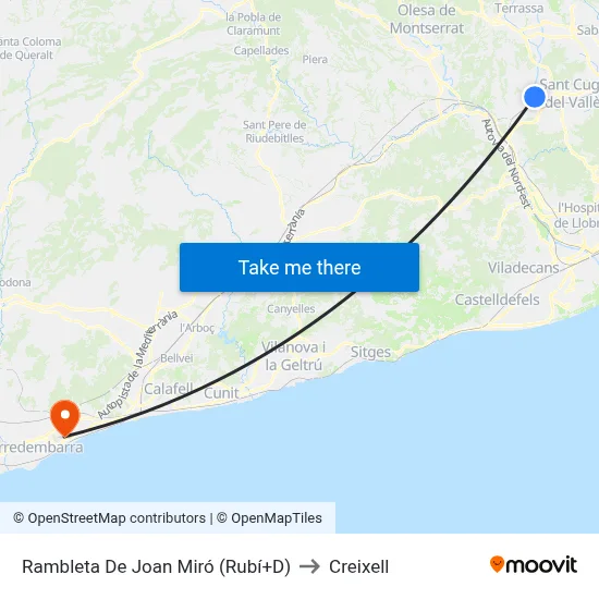 Rambleta De Joan Miró (Rubí+D) to Creixell map