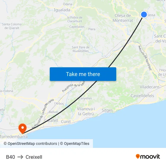 B40 to Creixell map