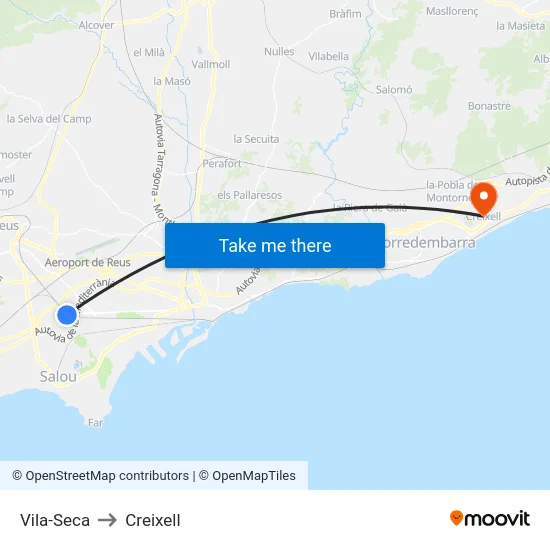 Vila-Seca to Creixell map