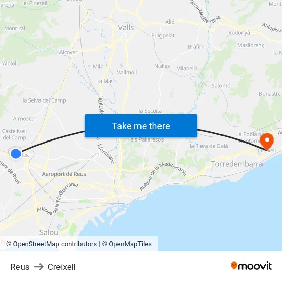Reus to Creixell map
