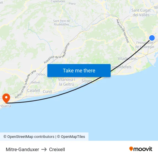 Mitre-Ganduxer to Creixell map