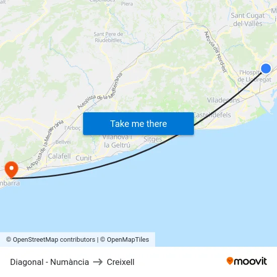 Diagonal - Numància to Creixell map