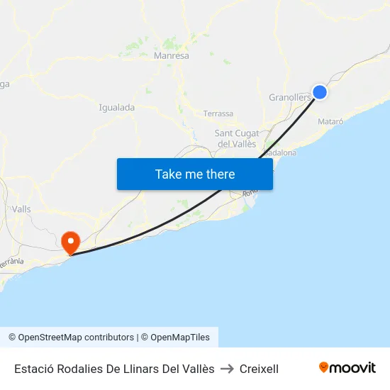 Estació Rodalies De Llinars Del Vallès to Creixell map
