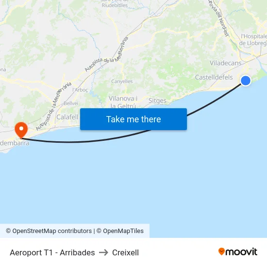 Aeroport T1 - Arribades to Creixell map