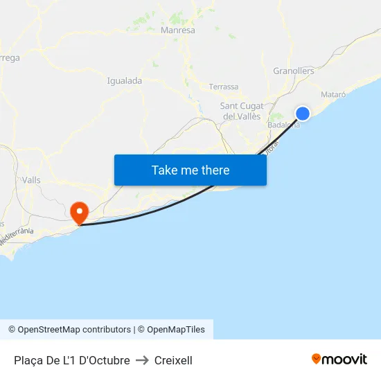 Plaça De L'1 D'Octubre to Creixell map