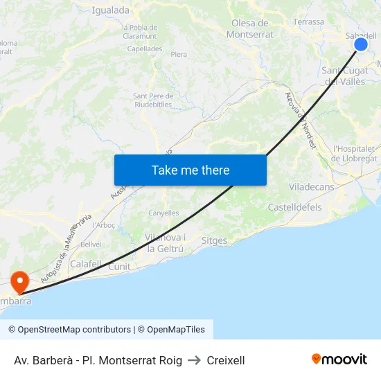 Av. Barberà - Pl. Montserrat Roig to Creixell map